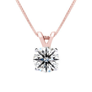 3/4 Carat Lab Grown Diamond Soltiaire Necklace In 14K Rose Gold, 18 Inches